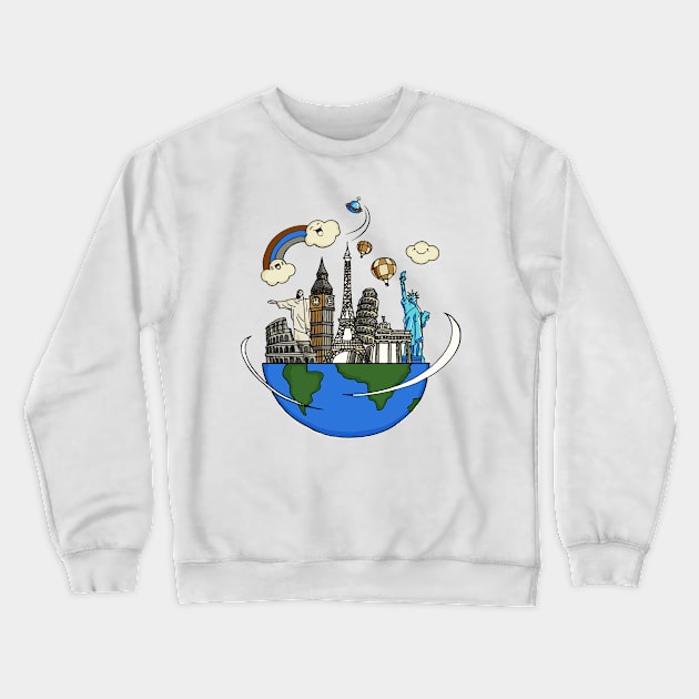 Travel World Road Map Crewneck Sweatshirt by Mako Design 